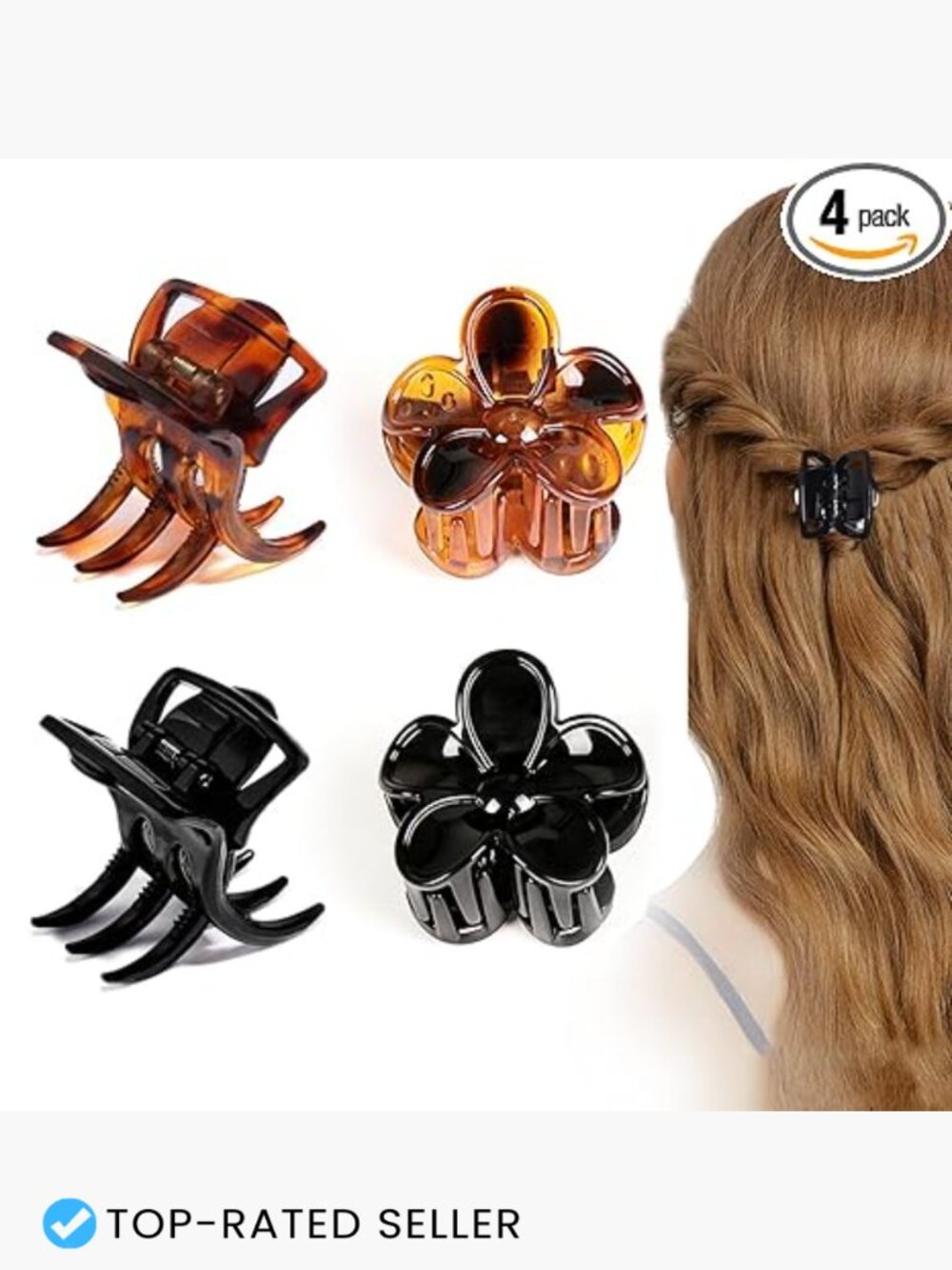 4-Piece Medium Hair Claw Clips Set - 2 Stylish Flower & Jaw Designs, Non-Slip,